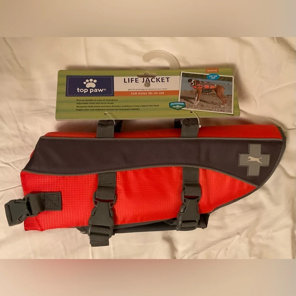 NWT Top Paw Life Jacket medium 30-55 lbs pet pet dog water safety new floatation
